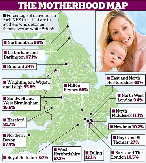 La carte des mères britanniques de peau blanche